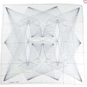 HERMES Silk Geant Hiver Shawl 140 Blanc Anthracite